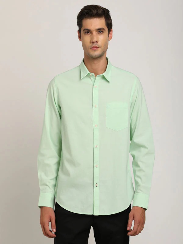 Indian Terrain Men's Regular Fit Full Sleeve Solid Green Shirt